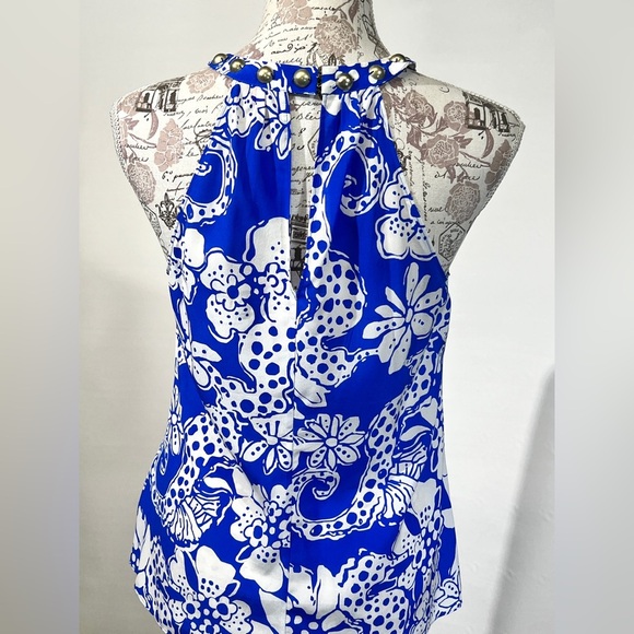 LILLY PULITZER‎ Royal blue Rogan 100% Silk Seahorse print studded top size S. - Picture 4 of 11